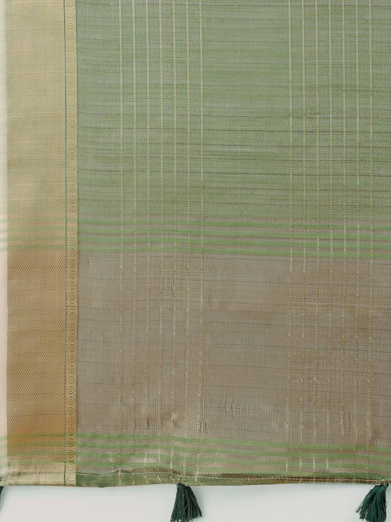 green color solid orgenza zari border  saree 