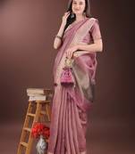 pink color solid orgenza zari border  saree 