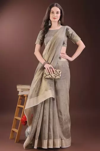 beige color solid orgenza zari border  saree 