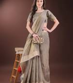 beige color solid orgenza zari border  saree 
