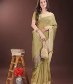 mehandi green color solid orgenza zari border  saree 
