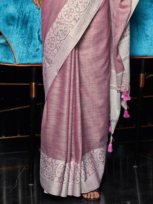 purple color solid zari border linen cotton saree 3