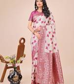 magenta color zari woven linen cotton saree