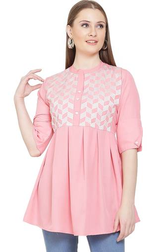 Peach embroidered crepe tunics