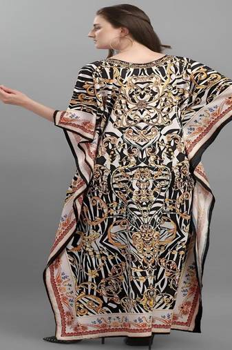 Multicolor digital printed stone work polyester crepe kaftan full- stitched - free size 