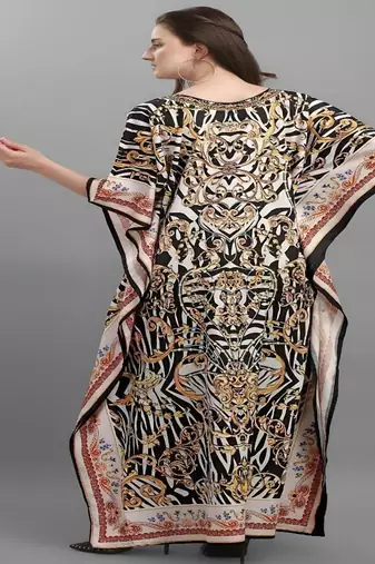 Multicolor digital printed stone work polyester crepe kaftan full- stitched - free size 