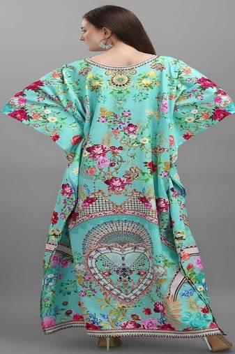 Multicolor digital printed stone work polyester crepe kaftan full- stitched - free size 