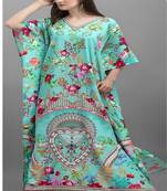 Multi digital print with stone work polyester crepe designer kaftan free size (m up to 3xl)