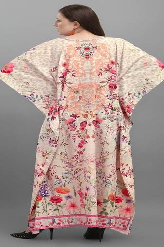Multicolor digital printed stone work polyester crepe kaftan full- stitched - free size 