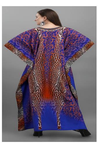 Multicolor digital printed stone work polyester crepe kaftan full- stitched - free size 