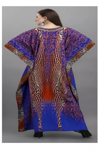 Multicolor digital printed stone work polyester crepe kaftan full- stitched - free size 