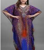Multi digital print with stone work polyester crepe designer kaftan free size (m up to 3xl)