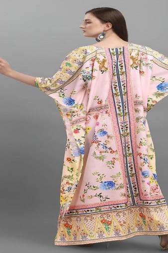 Multicolor digital printed stone work polyester crepe kaftan full- stitched - free size 
