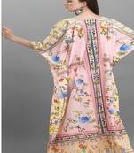 Multicolor digital printed stone work polyester crepe kaftan full- stitched - free size 