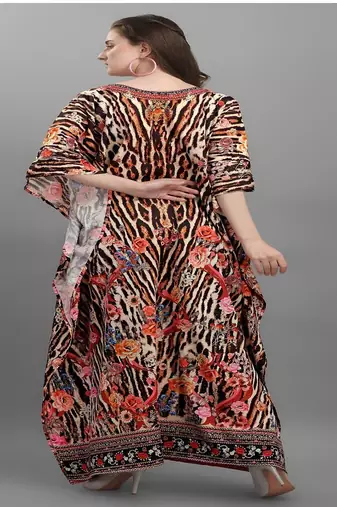 Multicolor digital printed stone work polyester crepe kaftan full- stitched - free size 