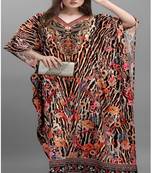 Multicolor digital printed stone work polyester crepe kaftan full- stitched - free size 