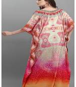 Multicolor digital printed stone work polyester crepe kaftan full- stitched - free size 
