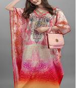 Multi digital print with stone work polyester crepe designer kaftan free size (m up to 3xl)