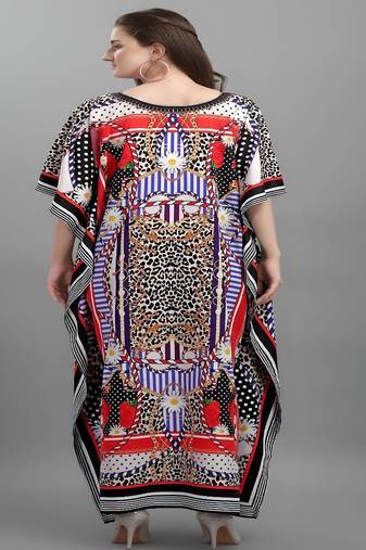 Multicolor digital printed stone work polyester crepe kaftan full- stitched - free size 