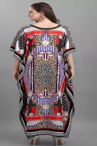 Multicolor digital printed stone work polyester crepe kaftan full- stitched - free size 