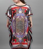 Multicolor digital printed stone work polyester crepe kaftan full- stitched - free size 