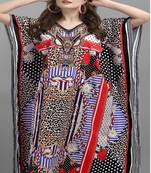 Multi digital print with stone work polyester crepe designer kaftan free size (m up to 3xl)