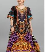 Multicolor digital printed stone work polyester crepe kaftan full- stitched - free size 