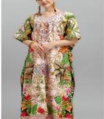 Multicolor digital printed stone work polyester crepe kaftan full- stitched - free size 