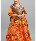 Multicolor digital printed stone work polyester crepe kaftan full- stitched - free size 