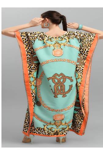 Multicolor digital printed stone work polyester crepe kaftan full- stitched - free size 