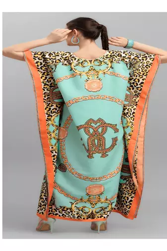 Multicolor digital printed stone work polyester crepe kaftan full- stitched - free size 