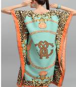 Multicolor digital printed stone work polyester crepe kaftan full- stitched - free size 