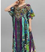 Multicolor digital printed stone work polyester crepe kaftan full- stitched - free size 
