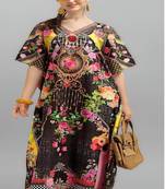 Multicolor digital printed stone work polyester crepe kaftan full- stitched - free size 