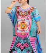 Multicolor digital printed stone work polyester crepe kaftan full- stitched - free size 