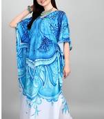 Multicolor digital printed stone work polyester crepe kaftan full- stitched - free size 