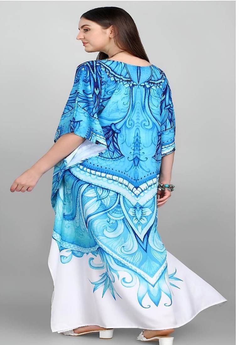 Multicolor digital printed stone work polyester crepe kaftan full- stitched - free size 