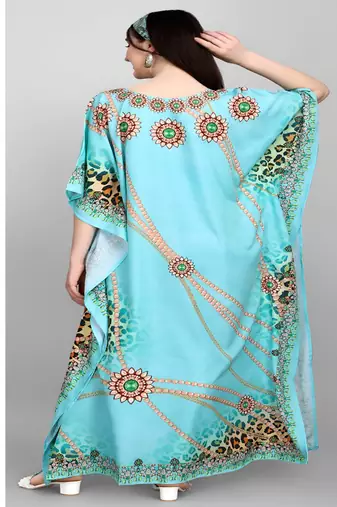 Multicolor digital printed stone work polyester crepe kaftan full- stitched - free size 