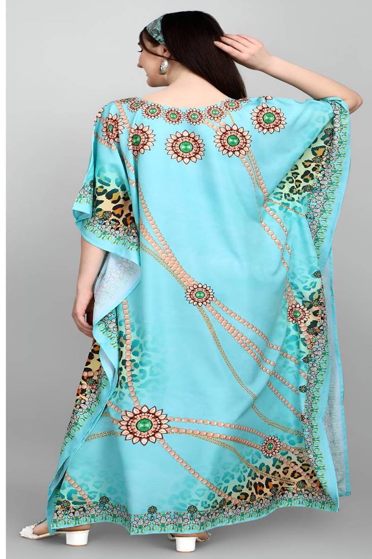 Multicolor digital printed stone work polyester crepe kaftan full- stitched - free size 
