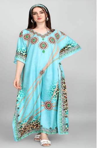Multicolor digital printed stone work polyester crepe kaftan full- stitched - free size 