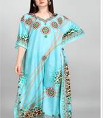 Multicolor digital printed stone work polyester crepe kaftan full- stitched - free size 