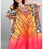 Multi digital print with stone work polyester crepe designer kaftan free size (m up to 3xl)