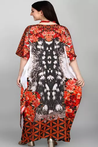 Multicolor digital printed stone work polyester crepe kaftan full- stitched - free size 