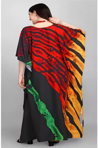 Multicolor digital printed stone work polyester crepe kaftan full- stitched - free size 