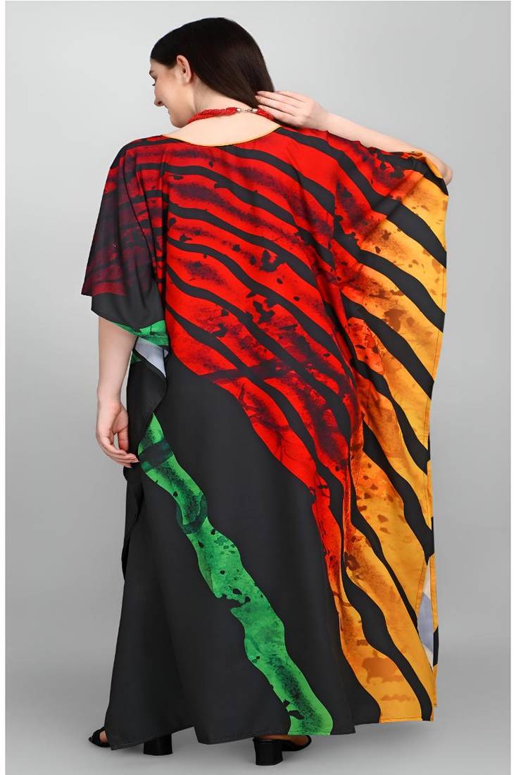 Multicolor digital printed stone work polyester crepe kaftan full- stitched - free size 