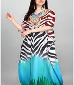 Multicolor digital printed stone work polyester crepe kaftan full- stitched - free size 