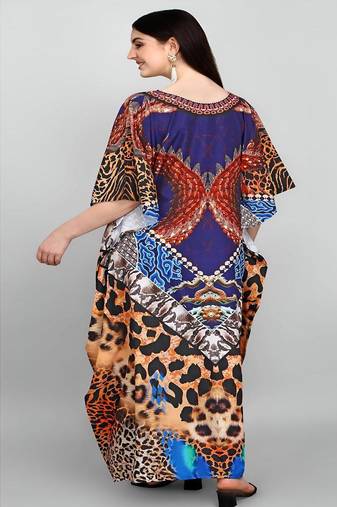 Multicolor digital printed stone work polyester crepe kaftan full- stitched - free size 