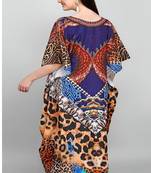 Multicolor digital printed stone work polyester crepe kaftan full- stitched - free size 