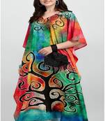 Multicolor digital printed stone work polyester crepe kaftan full- stitched - free size 