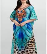 Multicolor digital printed stone work polyester crepe kaftan full- stitched - free size 